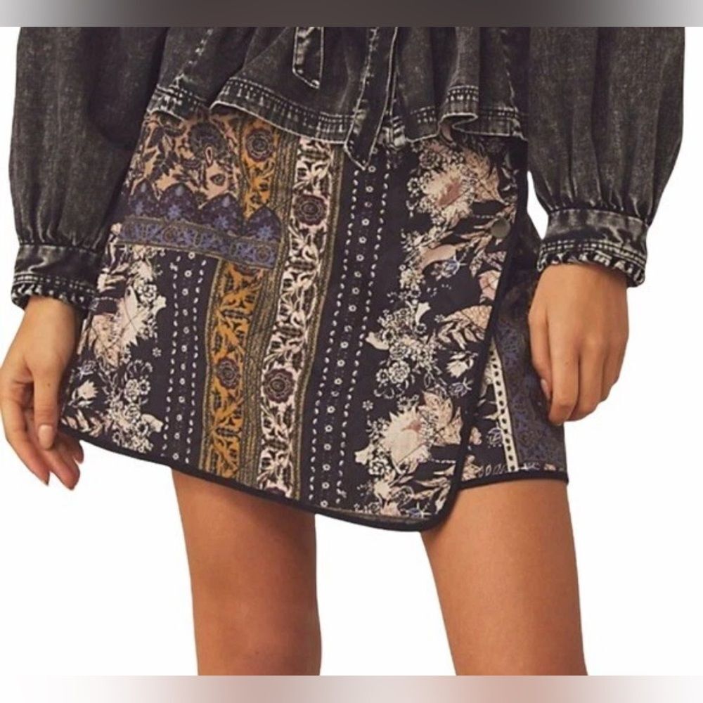 NWT Free People Mad Love Bohemian Black and Quilted Wrap Skirt $128 MSRP - Picture 2 of 10